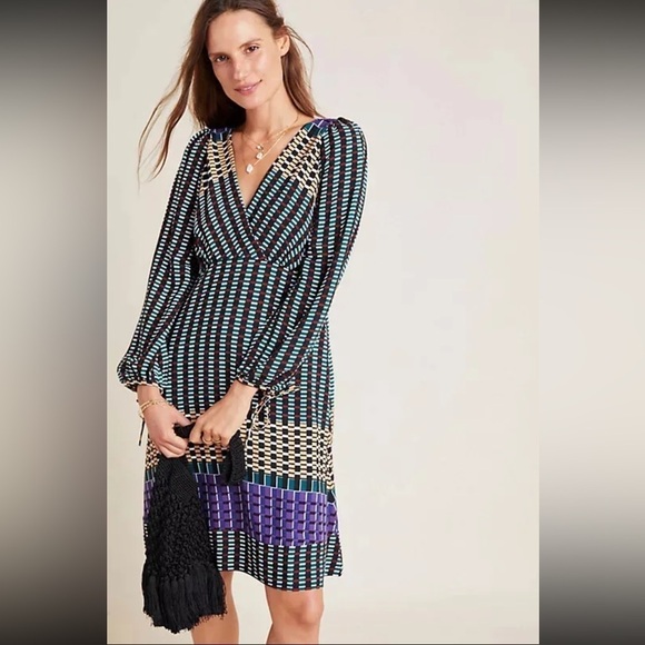 Anthropologie Maeve Gianna Long Sleeve Tunic Mixed Print Multicolor Dress Size 2 - Picture 1 of 14